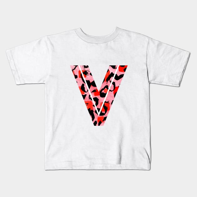 Letter V Watercolour Leopard Print Alphabet Red Kids T-Shirt by Squeeb Creative